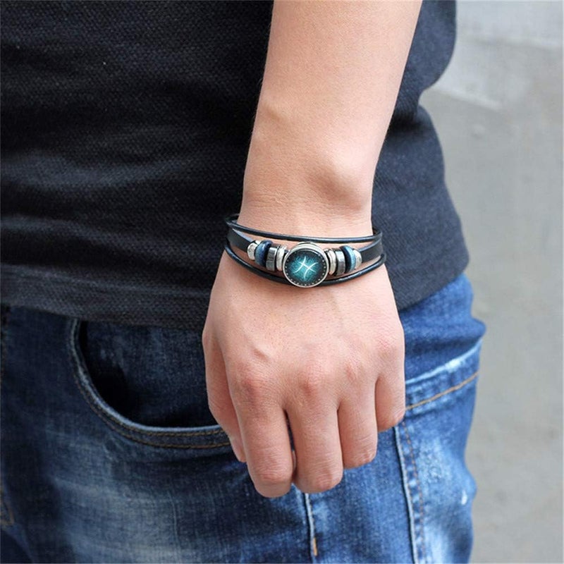 Hewill Store 2Pcs Multilayer Constellation Zodiac Leather Bracelet Handmade Woven Zodiac Sign Wrap Bracelet Wristband for Women Men Jewelry Birthday Gift - Image 2
